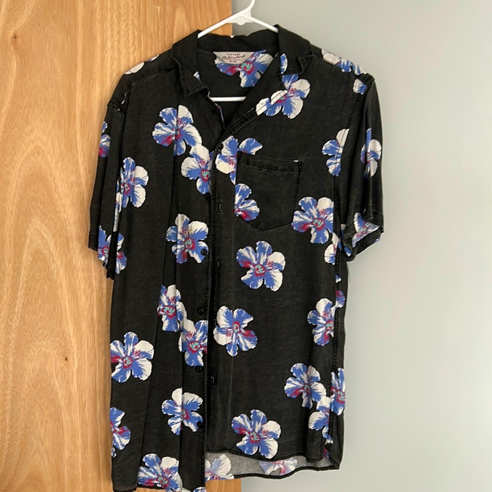 Acid Washed Floral Button Down